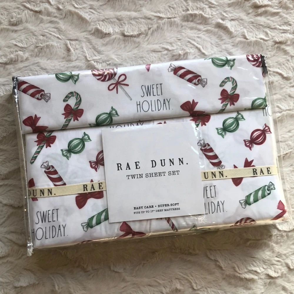 Rae Dunn SWEET HOLIDAY Candy Cane Sheet Set - TWIN